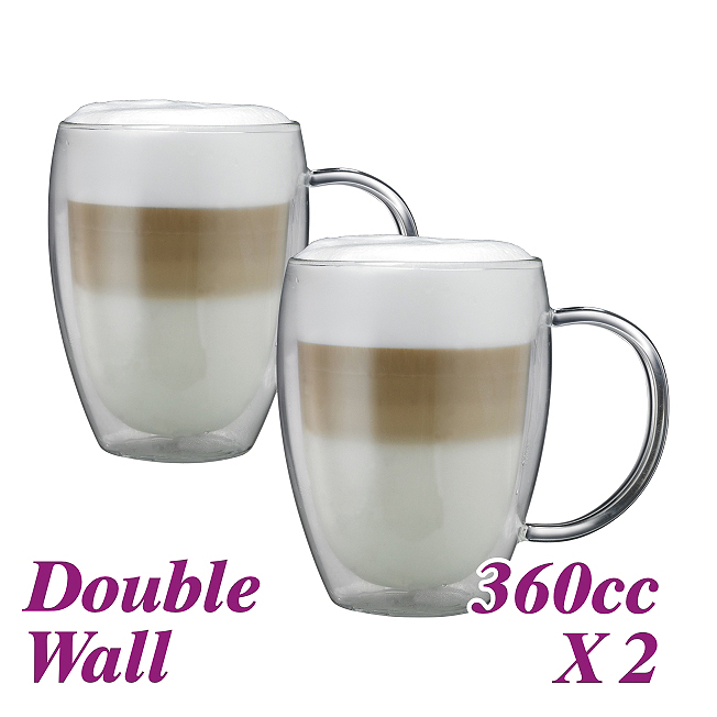 HG002 Double Wall Glass w/ handle -Twin Packs